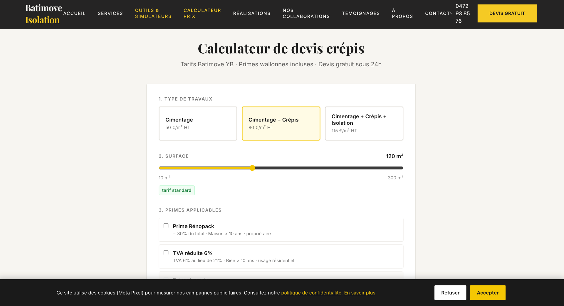 Calculateur de devis crépis / prix travaux